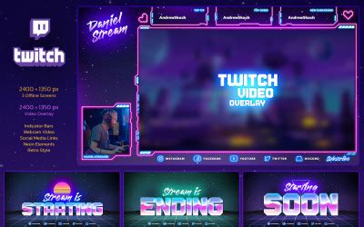 Modelos Neon Gaming Twitch Overlay Templatemonster