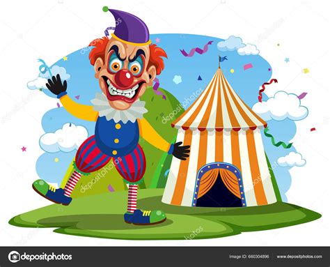 Läskig Clown Med Cirkus Tält Bakgrund Illustration vektor av brgfx