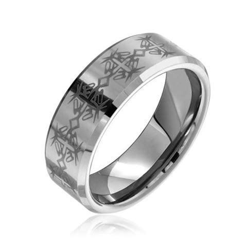 Celtic Cross Tungsten Beveled Wedding Band 8mm Poyajewelry