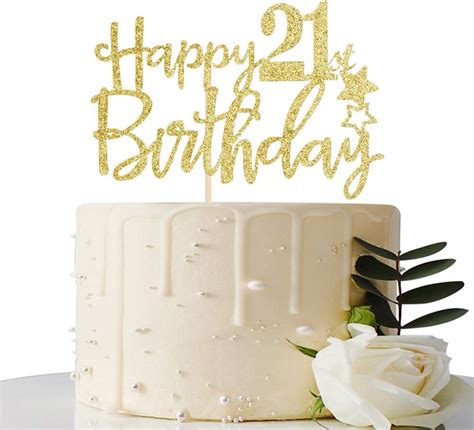 Buy Gold Glitter Happy 21st Birthday Cake Topperhello 21 Cheers To 21 Years 21 And Fabulous