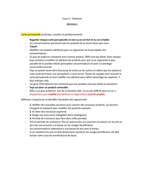 Mkg Markstrat Notes De Cours Cours Markstat D Cision