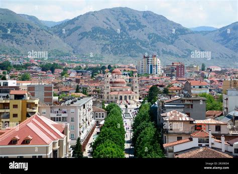 Pedestrian promenade of Korca, Albania Stock Photo - Alamy