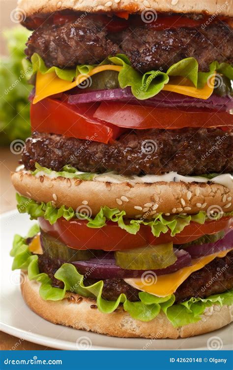 Super Tall Triple Cheeseburger Stock Photo Image 42620148