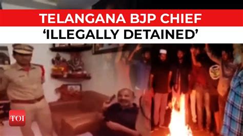 Telangana Bjp Chief Bandi Sanjay Detained By Police Party Holds Protest