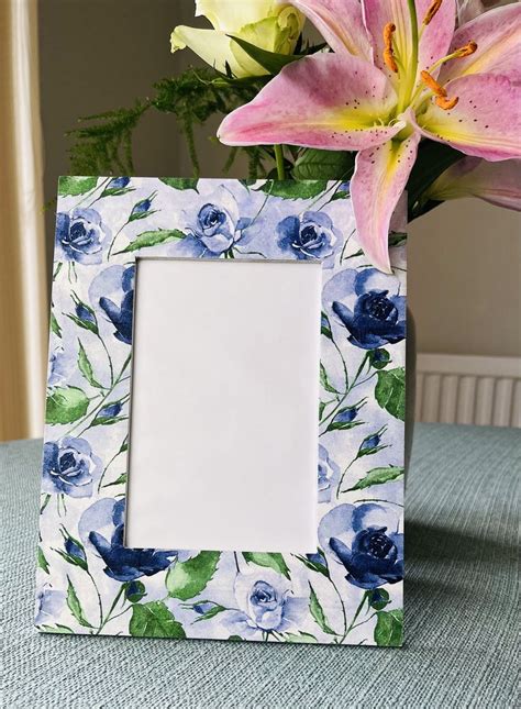 Blue Rose Flowers Decoupaged Photo Frame Flowers Shabby Chic Home