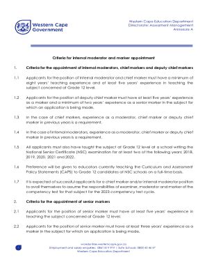 Fillable Online Criteria For Internal Moderator And Marker Appointment