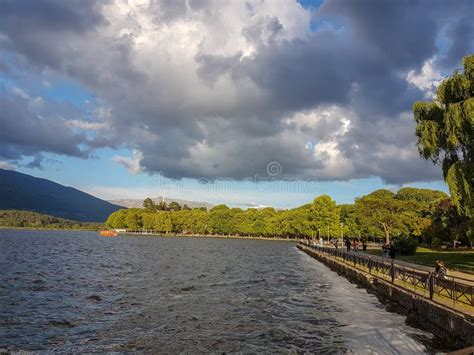 Ioannina Or Giannena City Lake Clouds Wind In Spring Greece