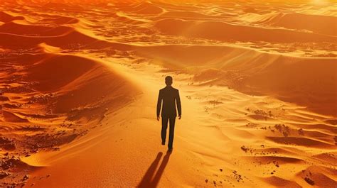 A Man Walks Through The Desert With The Desert In The Background