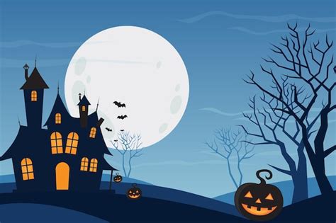 Premium Vector Halloween Scary Silhouettes Of Castle Pumpkin And