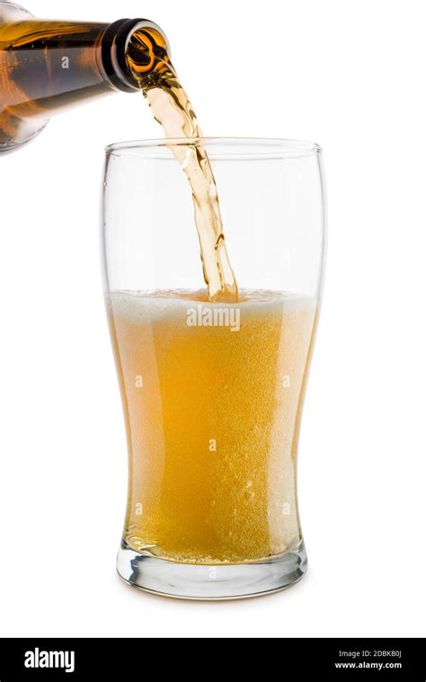 Pouring Blonde Beer Into Glass Isolated On White Background Stock