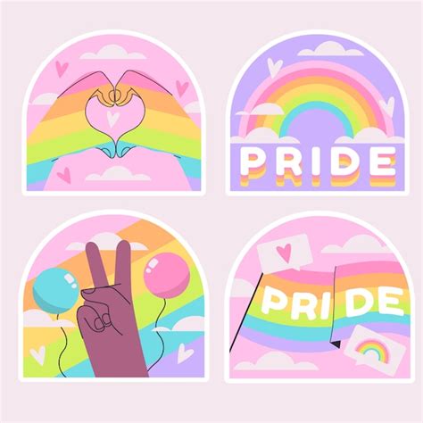 Conjunto de adesivos lgbt ingênuos Vetor Premium