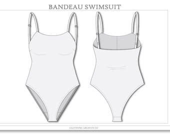 Triangle Bikini Sketch Swimwear Vector Flat Fashion CAD Technical Drawings For Adobe Illustrator