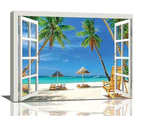 Amazon Beach Bathroom Wall Art Coastal Beach Palm Trees Pictures