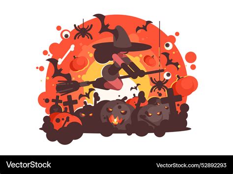 Witch flying broomstick halloween scene Royalty Free Vector