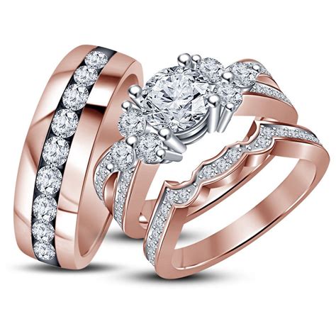 20 Ct His And Hers Rose Gold Over Diamond Engagement Bridal Ring Wedding