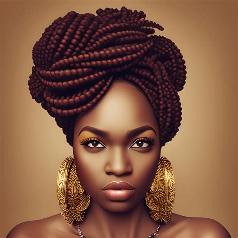 Headwraps Melanin Light Brown Skinned Woman Big Curls Hyperrealistic