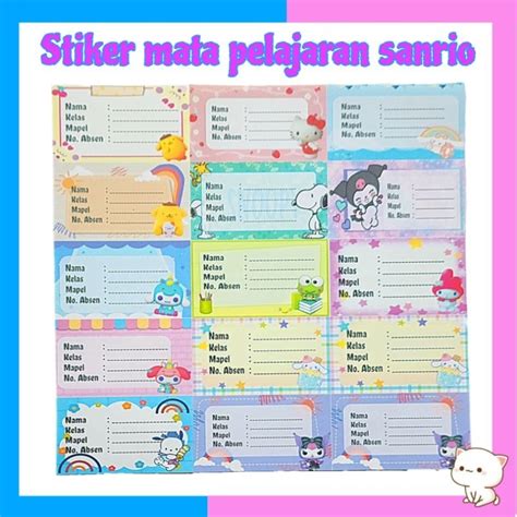 Jual Stiker Label Nama Mata Pelajaran Versi Sanrio Isi 20pcs Tidak