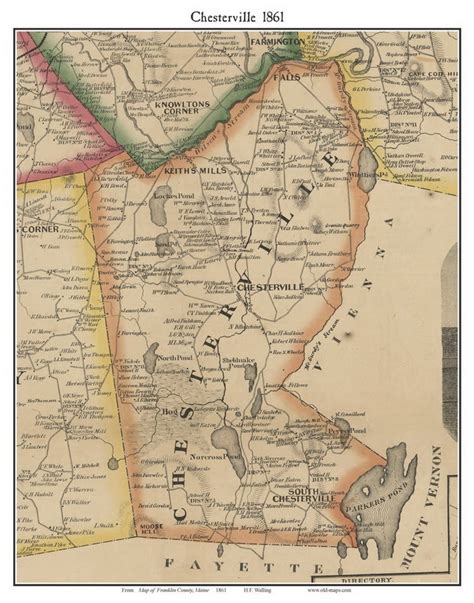 Chesterville 1861 Old Town Map With Homeowner Names Maine Reprint