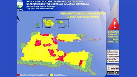 Update Prakiraan Cuaca Besok Surabaya Masih Hujan Disertai Angin Dan