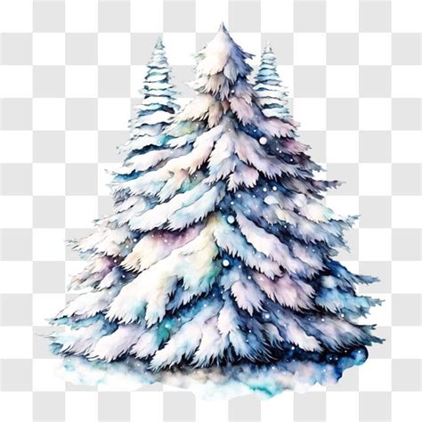 Baixe Pintura em Aquarela de Pinheiro Nevado para Decoração de Inverno