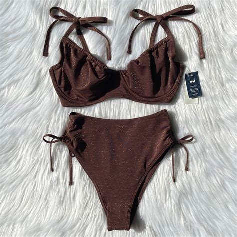 Abercrombie Fitch Swim Curve Love Shimmer Highwaist Cheeky Bikini