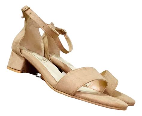 Zapatilla Sandalia Tacon Bajo Ancho Abierto Nude Meses sin interés