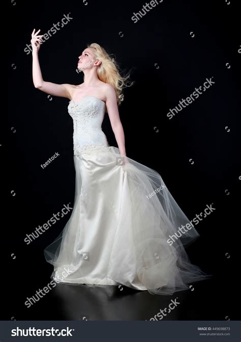 Beautiful Blonde Lady Wearing Long White Stock Photo Shutterstock