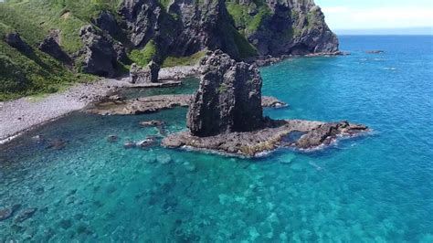 【積丹半島の絶景空撮】 北海道遺産 神威岬16 きつね・たぬき岩 積丹ブルー Youtube