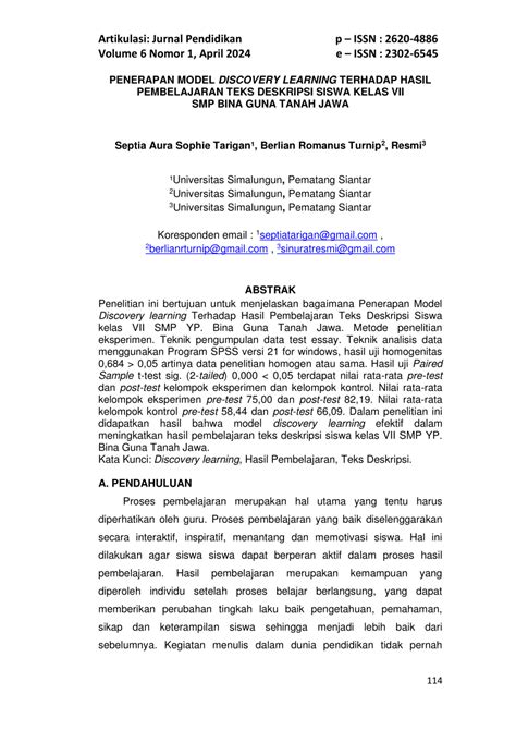 Pdf Penerapan Model Discovery Learning Terhadap Hasil Pembelajaran