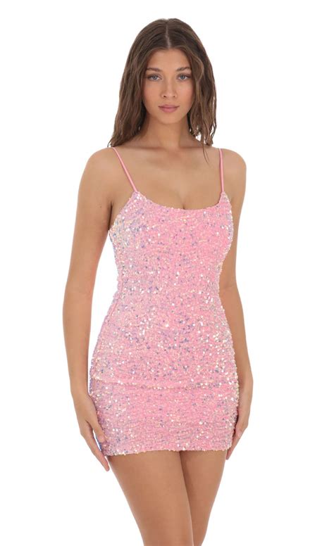 Iridescent Sequin Bodycon Dress In Pink Lucy In The Sky