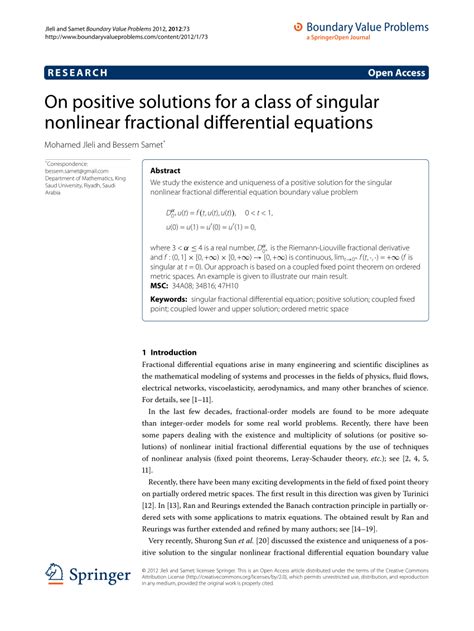 Pdf On Positive Solutions For A Class Of Singular Nonlinear