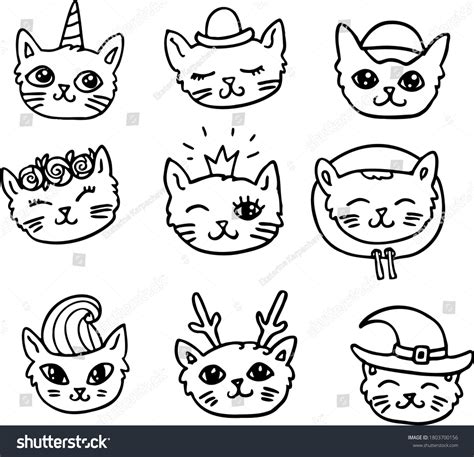 Vector Outline Illustrations Set Funny Cat Stock Vector (Royalty Free ...