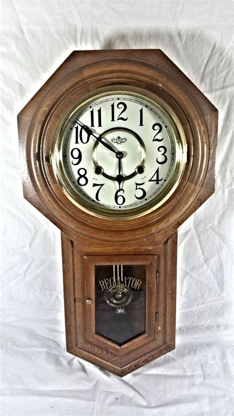 Vintage Danda Regulator Clock Wall Clock School House Clock Oak Wind Up Chime In Collectibles