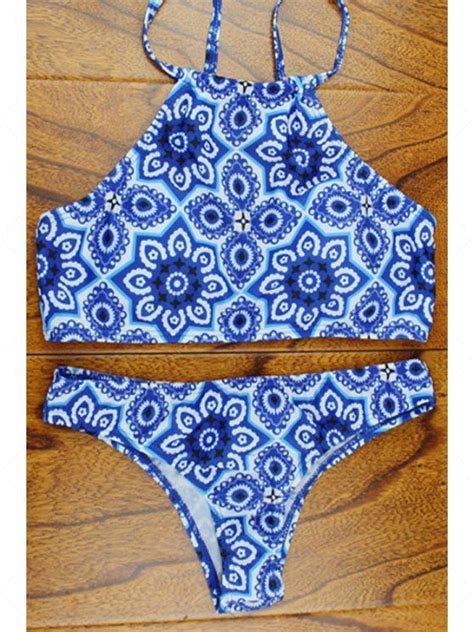 Printed Spaghetti Straps Bikini Set In Blue S Zaful