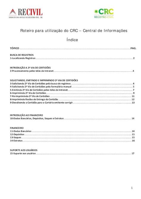 Pdf Roteiro Para Utiliza O Do Crc Central De Informa Es Ndice