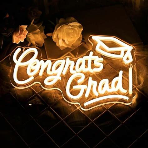 Congrats Grad Neon Sign With Graduation Cap Warm White Congrats Grad