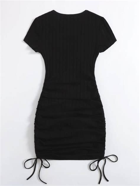 Shein Ezwear Drawstring Side Rib Knit Bodycon Dress Shein Uk