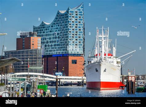 Hamburg Harbour With The Elbphilharmonie And The Museum Ship Cap San