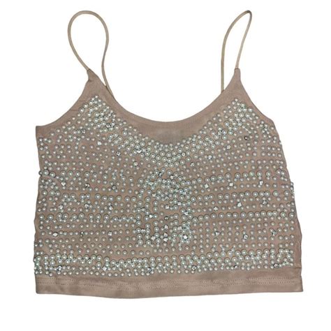 Julia By Love J Tops Julia By Love J Nude Beaded Top Camisole Bustier Bra Crop Top Size