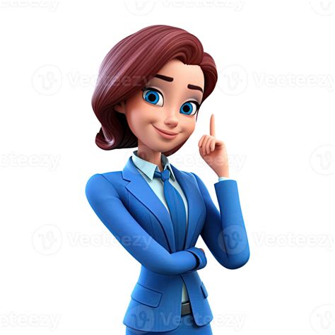 Ai Generated 3d Cute Cartoon Woman Character In Blue Suit On