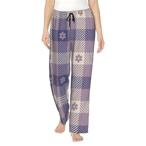 Kll Womens Purple Floral Gingham Check Plaid Print Pajama Pants Soft