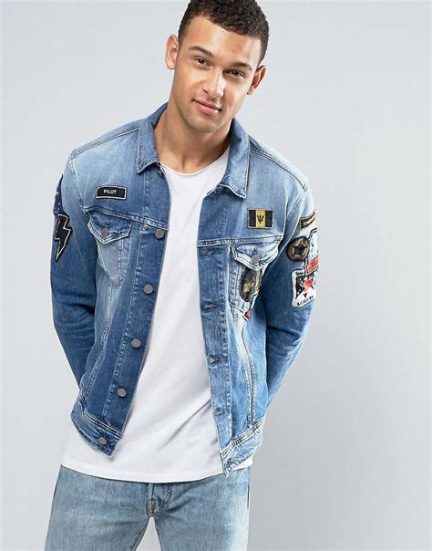 Replay Denim Trucker Jacket With Badges In Blue For Men Lyst