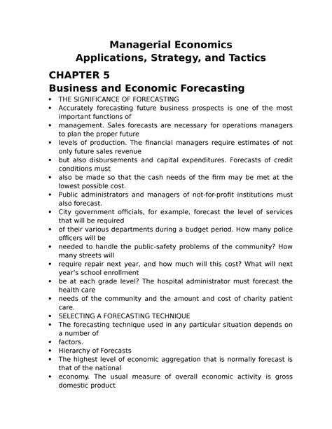 Managerial Economics Chapter 5 Business And Economic Forecasting