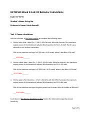 ILab2 Report Docx NETW360 Week 2 ILab RF Behavior Calculations Date