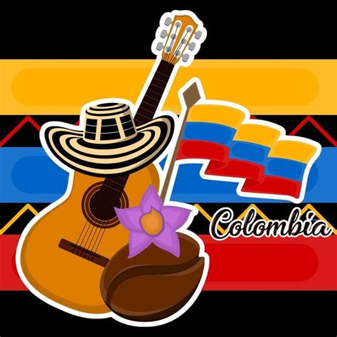 Download Guitar with a sombrero vueltiao flag and coffee bean Representative image of colombia ...