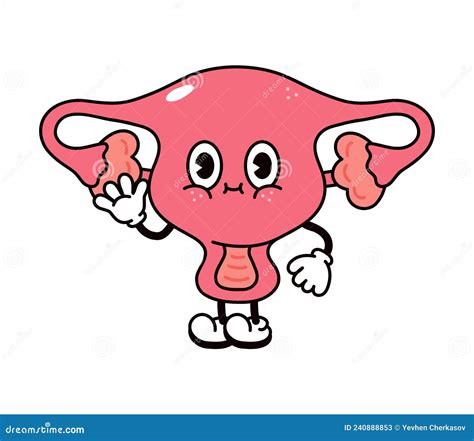 Cute Funny Uterus Waving Hand Character Vector Hand Drawn Traditional Cartoon Vintage Retro