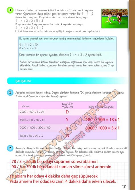 4 Sınıf Matematik MEB Yayınları Ders Kitabı Cevapları Sayfa 121 Ders