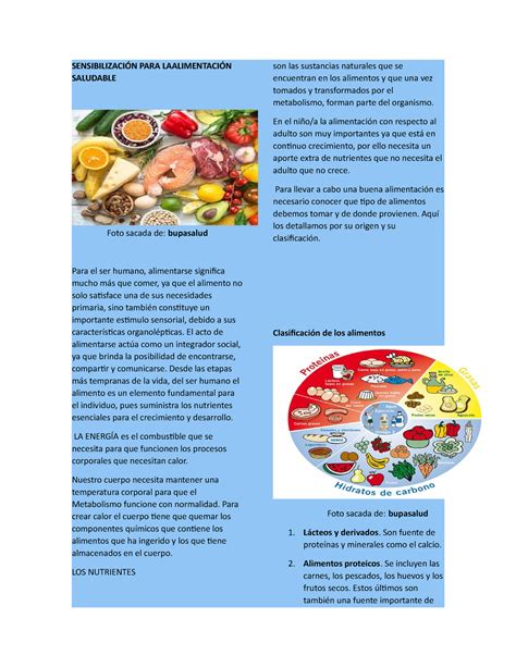 Folleto Sensibilización PARA Laalimentación Saludable SENSIBILIZACIÓN