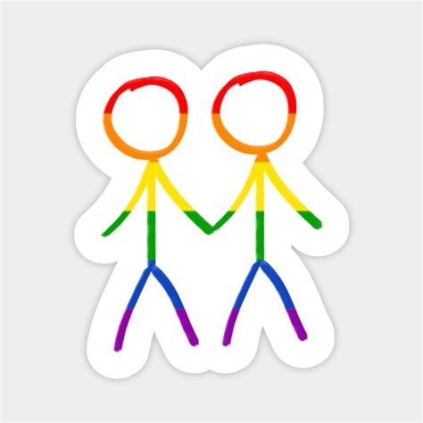 Stick Figure Drawing Of Two Gay Men Holding Hand In Rainbow Colors For