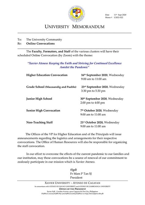xavier university memo   university convocations